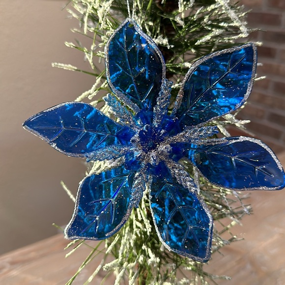 Blue Poinsettia Ornaments - Picture 2 of 9